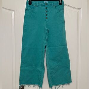 High-Waist Button-Fly Teal Wide-Leg Jeans